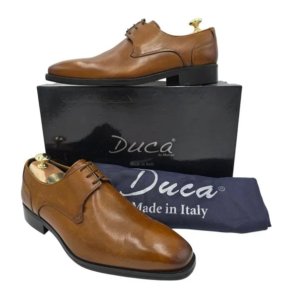 NEW Duca Italy Mens size 9 Burnished Brown Leather Plain-toe Derby Oxfords 42EU - Picture 14 of 14